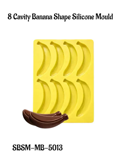 8-Cavity Banana Shape Silicone Mould – Non-Stick Flexible Mold for Chocolate, Ice Cream, Dessert Bars & Cakesicles | DIY Baking & Freezing Tray (Multicolor) (SBSM-MB-5013)  (ALD)