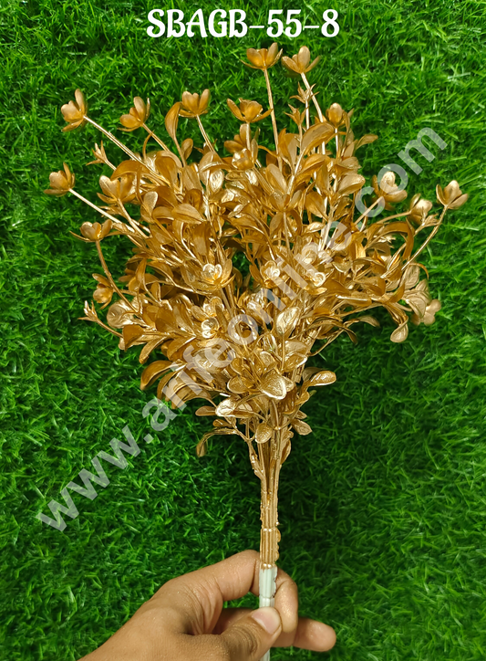 Artificial Gold Glittered Small Leaf Plant Decorative Item For Cake Decoration- 1 Stick (SBAGB-55-8) (MOQ 12 PCS)