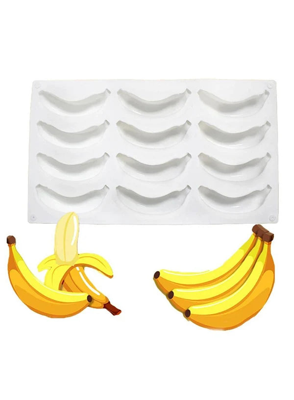 12 Cavity Banana Shape Silicone Mould | Banana Dessert, Chocolate & Cake Mould (SBSM-CK10-349/LBM-1236) - (MOQ 12 PCS) (AIE)