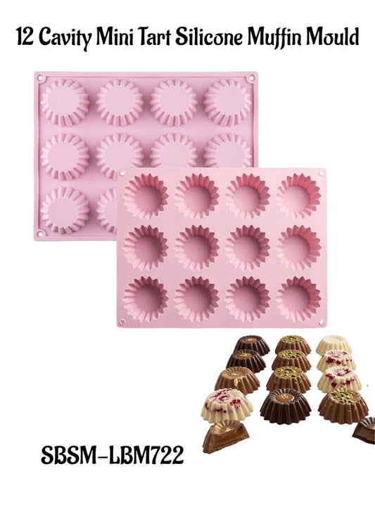 12 Cavity Mini Tart Silicone Muffin Mould | Fluted Tart, Muffin, Chocolate & Jelly Baking Tray ( SBSM-LBM722) - (MOQ 12 PCS) (ADD)