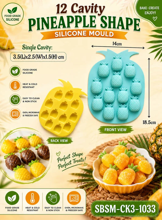 12 Cavity Pineapple Shape Silicone Mould | Pineapple Chocolate, Candy & Dessert Mould (SBSM-CK3-1033) - (MOQ 12 PCS) (EE)