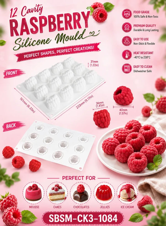 12 Cavity Raspberry Silicone Mould | Raspberry Shape Fruit Mould for Mousse, Chocolate, Cake & Dessert (SBSM-CK3-1084) - (MOQ 12 PCS) (AAD)