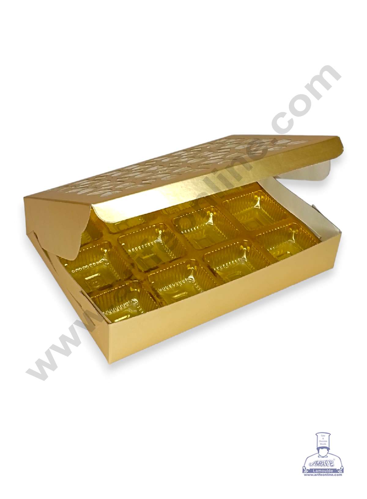 12 Cavity Chocolate Box with Cavity & Cutout Window Without Handle ( 10 Piece Pack ) - Gold (MOQ 12 PCK) (AMD)