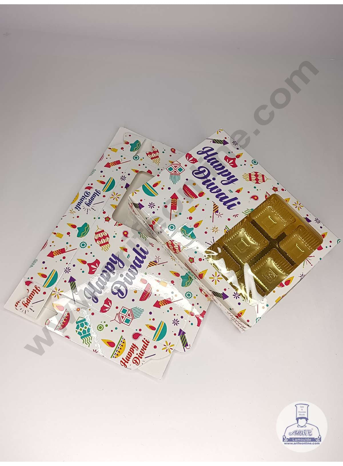 12 Cavity Diwali Theme Chocolate Box with Clear Window & Cavity ( 10 Piece Pack ) - White (MOQ 12 PACK) (ARD)