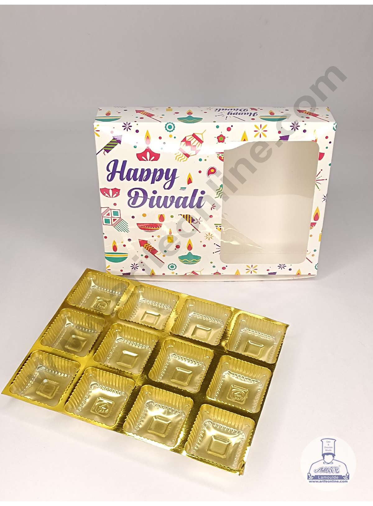 12 Cavity Diwali Theme Chocolate Box with Clear Window & Cavity ( 10 Piece Pack ) - White (MOQ 12 PACK) (ARD)