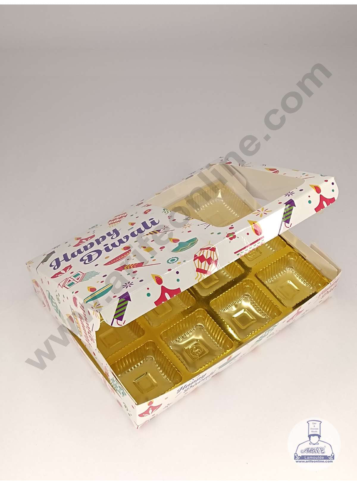 12 Cavity Diwali Theme Chocolate Box with Clear Window & Cavity ( 10 Piece Pack ) - White (MOQ 12 PACK) (ARD)