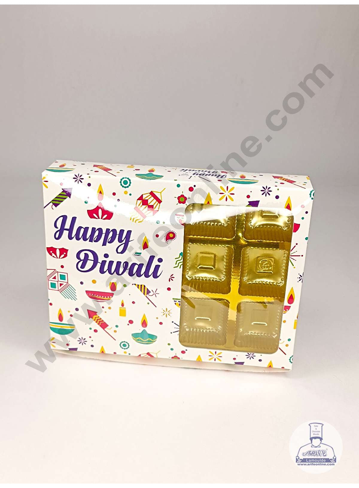 12 Cavity Diwali Theme Chocolate Box with Clear Window & Cavity ( 10 Piece Pack ) - White (MOQ 12 PACK) (ARD)