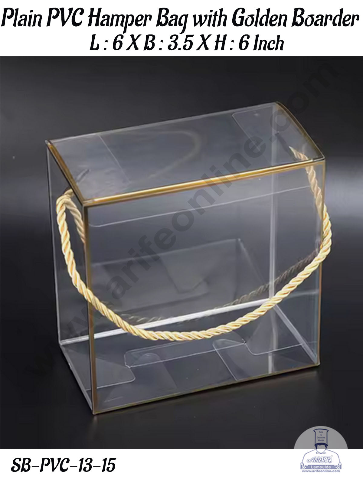 Plain PVC Hamper Bag with Golden Boarder - 6 X 3.5 X 6 Inch | Gift Box | Gift Bag with Handle (MOQ 100 PCS) (RU)
