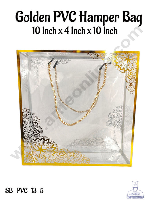 Golden Pattern PVC Hamper Bag - 10 X 4 X 10 Inch | Gift Box | Gift Bag with Handle (MOQ 100 PCS) (MD)