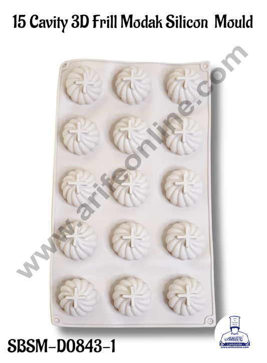 15 Cavity 3D Frill Modak Silicon Mould (MOQ 12 PCS)