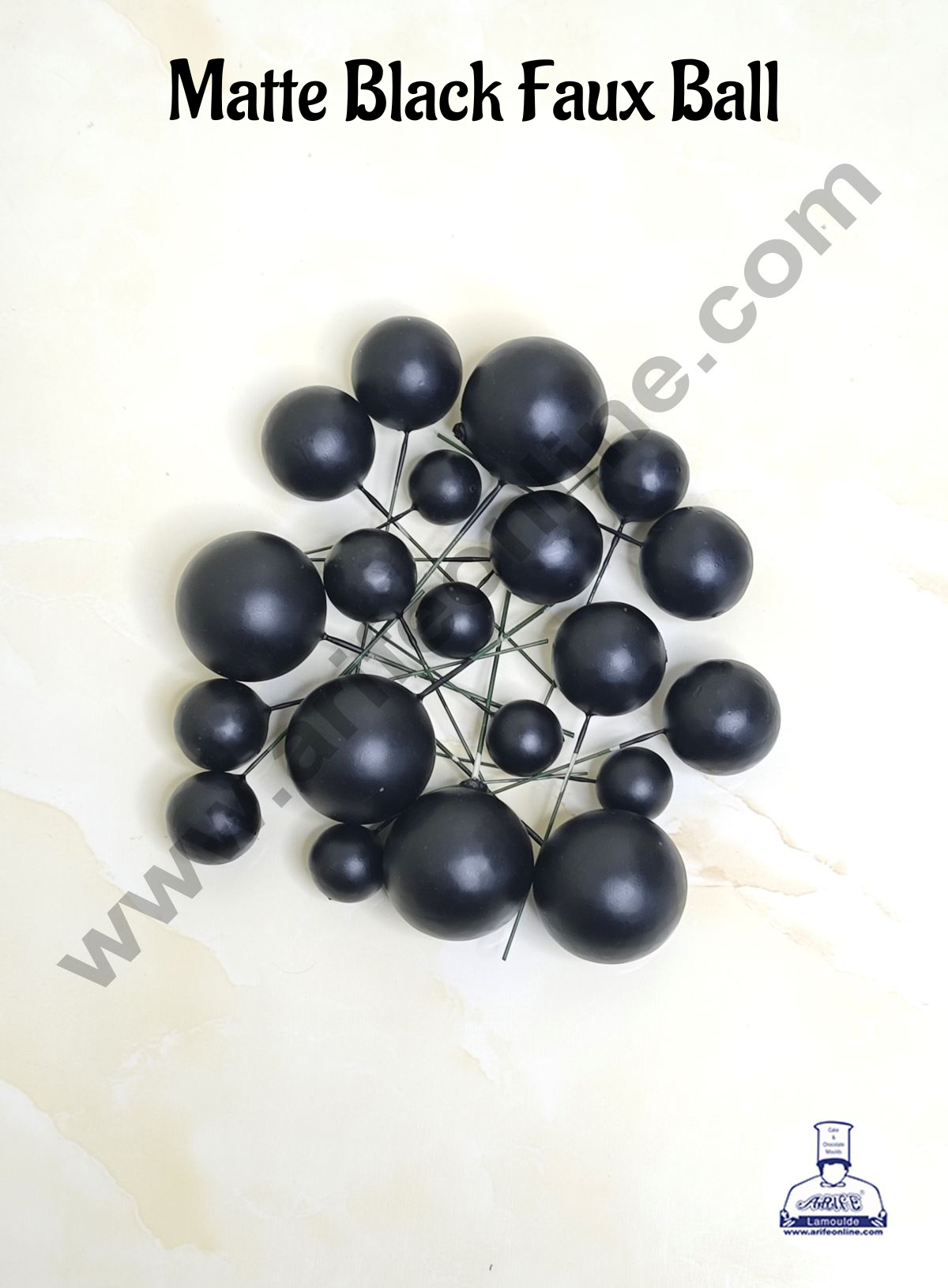Matte Black Faux Ball Topper For Cake and Cupcake Decoration - 20 pcs Pack  (MOQ 300 PACKET 1 CRTN) (IM)