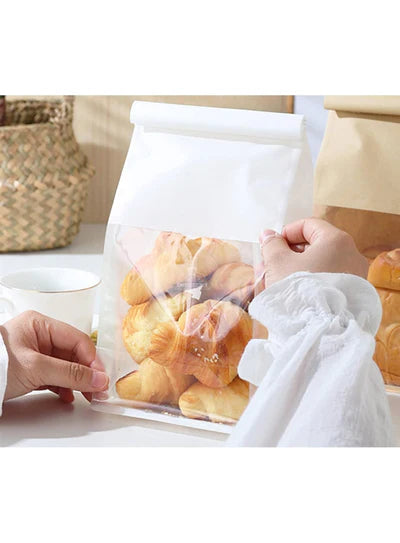 Small bread pouch With Window-White - (28 X 12.5 X 9 cm) (Pack of 10) (SB-ZP-14) (MOQ 12 PACK)