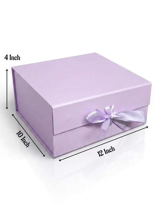 Big Collapsible Gift Hamper Box With Ribbon - Lilac (12x10x4 Inch) | 1 Pc | Foldable Reusable Magnetic Gift Packaging Box (SBBX-CHB-B-L) - (MOQ 50 PCS)