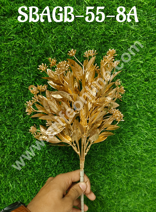 Gold Artificial  Foliage Leaf Flowers Plants Decorative Item For Cake Decoration- 1 Stick (SBAGB-55-8A) (MOQ 12 PCS)