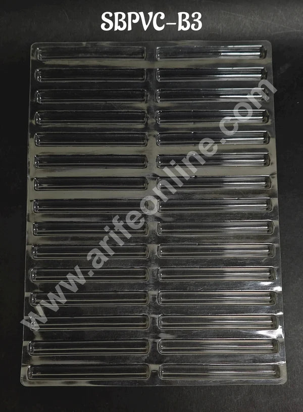 Clear Plastic PVC Cylindrical Stick Chocolate Mould – 30 Cavity | Long Stick Shape Polycarbonate Mold (MOQ 50 PCS) (RE)