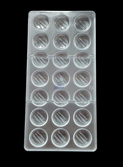 Regular Bakers 21-Cavity Polycarbonate Slanted Line/Groove Round Chocolate Mold |SBPS-77|1 Piece|  (MOQ 12 PCS) (ADD)