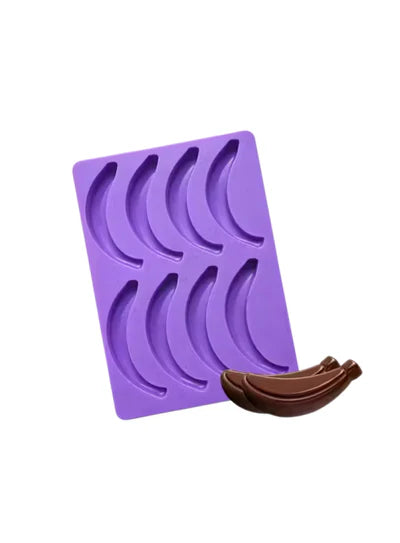 8-Cavity Banana Shape Silicone Mould – Non-Stick Flexible Mold for Chocolate, Ice Cream, Dessert Bars & Cakesicles | DIY Baking & Freezing Tray (Multicolor) (SBSM-MB-5013)  (ALD)