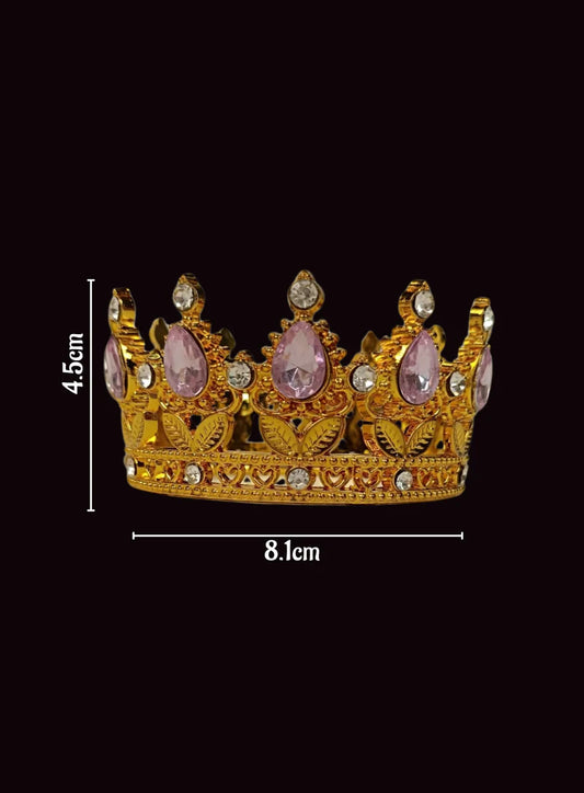 Golden Floral Crown -Pink Gem-Small Cake Topper (SBMT-CR-ND-54-5-Pink-S) (MOQ 12 PCS) (OE)