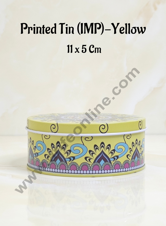Printed Dream Tin (IMP) | Dream Cake Tin Torte cake Cookie Cake Tin - Yellow Color - 11 cm X 5cm (MOQ 160 PCS PER CRTN)