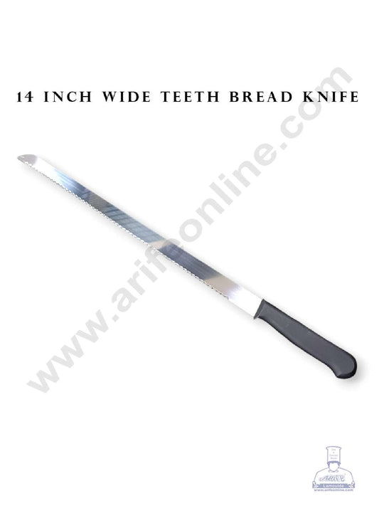 14" Wide Teeth Black Handle Bread Knife | Cake Slicer (OE)