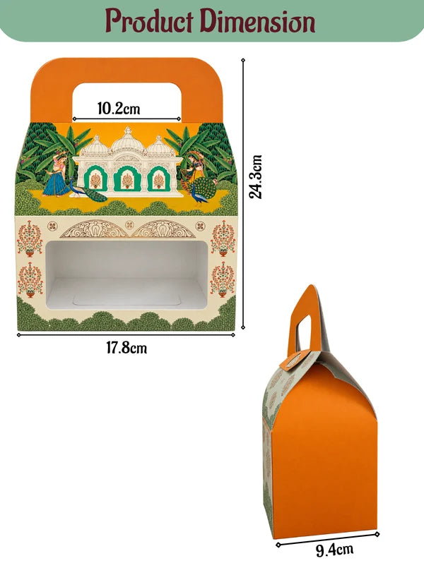 2 Jar Yellow Palace & Peacock Traditional Gift Hamper Box with Clear Window Without Jars (1Pc) | 17.8 x 9.4 x 24.3 cm | SBBX-TBL-2116 |  (MOQ 100 PCS)