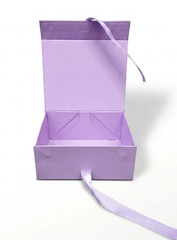 Big Collapsible Gift Hamper Box With Ribbon - Lilac (12x10x4 Inch) | 1 Pc | Foldable Reusable Magnetic Gift Packaging Box (SBBX-CHB-B-L) - (MOQ 50 PCS)