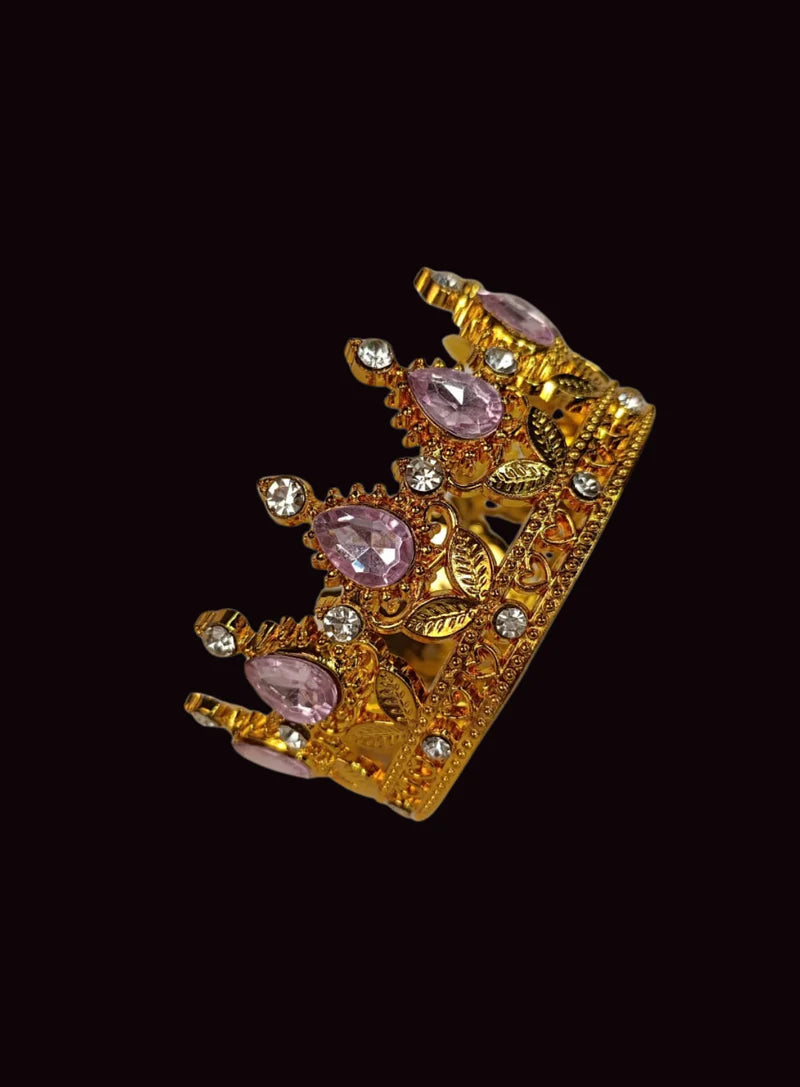 Golden Floral Crown -Pink Gem-Small Cake Topper (SBMT-CR-ND-54-5-Pink-S) (MOQ 12 PCS) (OE)