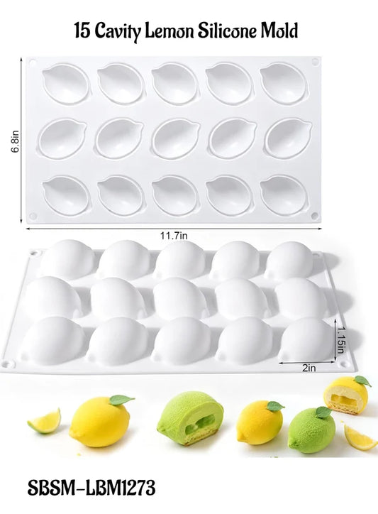 15 Cavity Lemon Shape Silicone Mould | Lemon Mousse, Chocolate, Cake & Dessert Baking Mould (SBSM-LBM1273) - (MOQ 12 PCS) (AIE)