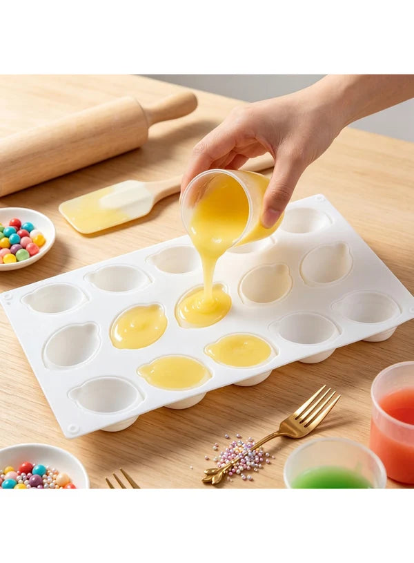 15 Cavity Lemon Shape Silicone Mould | Lemon Mousse, Chocolate, Cake & Dessert Baking Mould (SBSM-LBM1273) - (MOQ 12 PCS) (AIE)