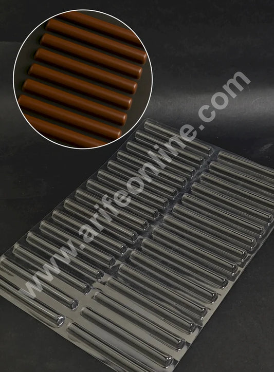 Clear Plastic PVC Cylindrical Stick Chocolate Mould – 30 Cavity | Long Stick Shape Polycarbonate Mold (MOQ 50 PCS) (RE)