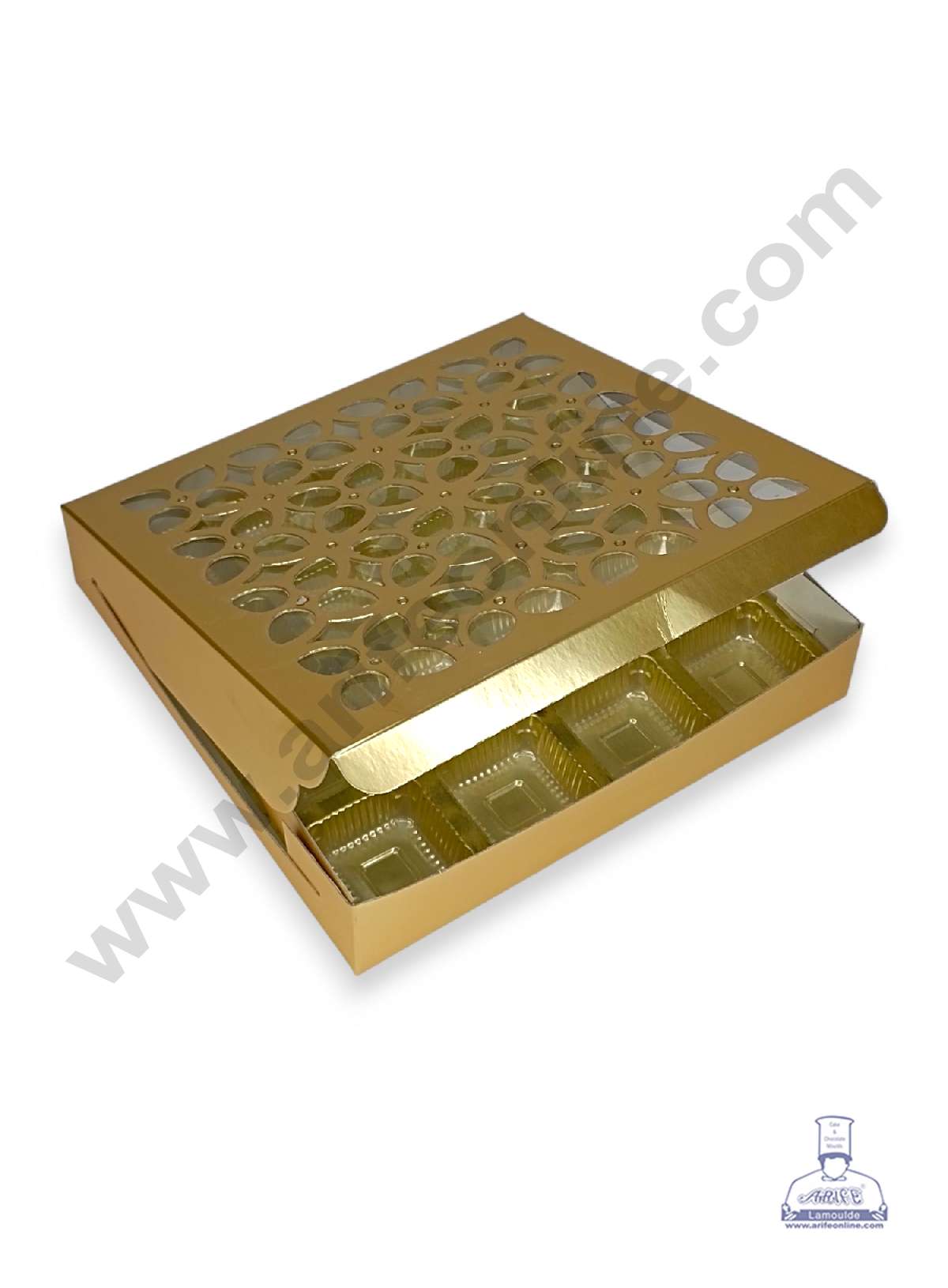 16 Cavity Chocolate Box with Cavity & Cutout Window Without Handle ( 10 Piece Pack ) - Gold (MOQ 12 PACK) (RDD)