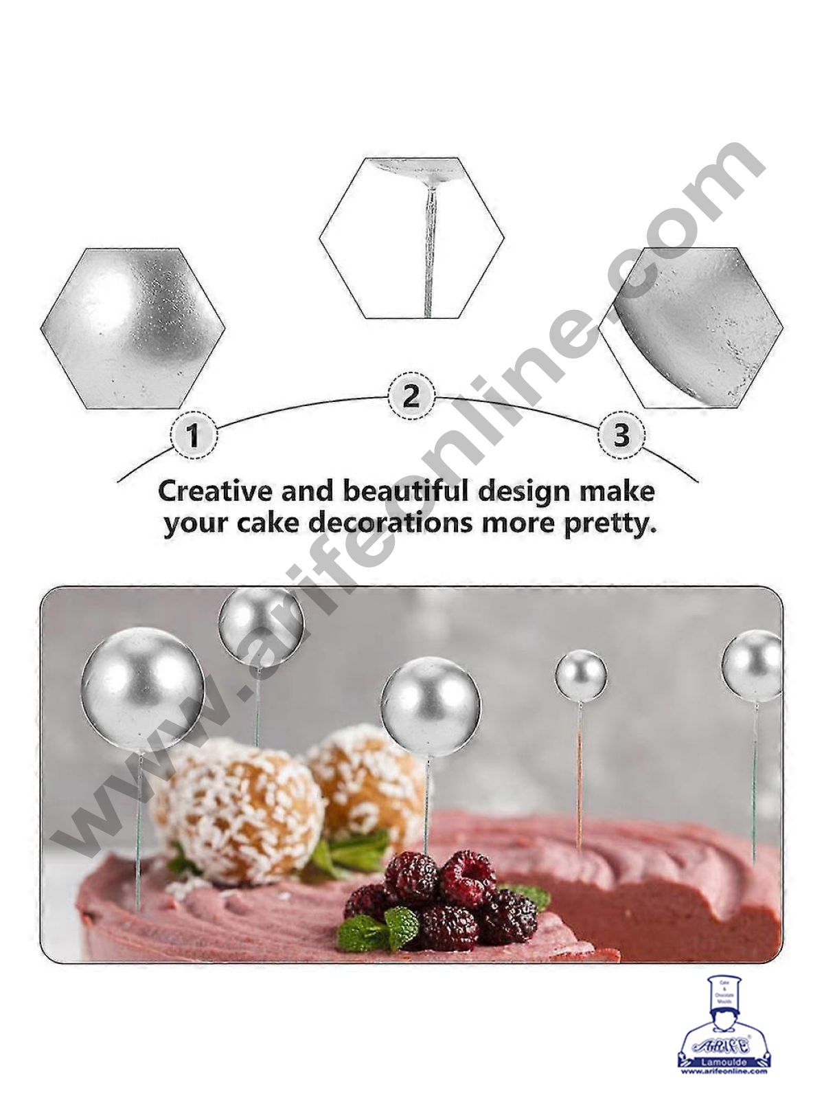 Silver Faux Balls Topper For Cake and Cupcake Decoration - 20 pcs Pack (SB-SilverBall-20)  (MOQ 300 PACKET 1 CRTN) (IM)