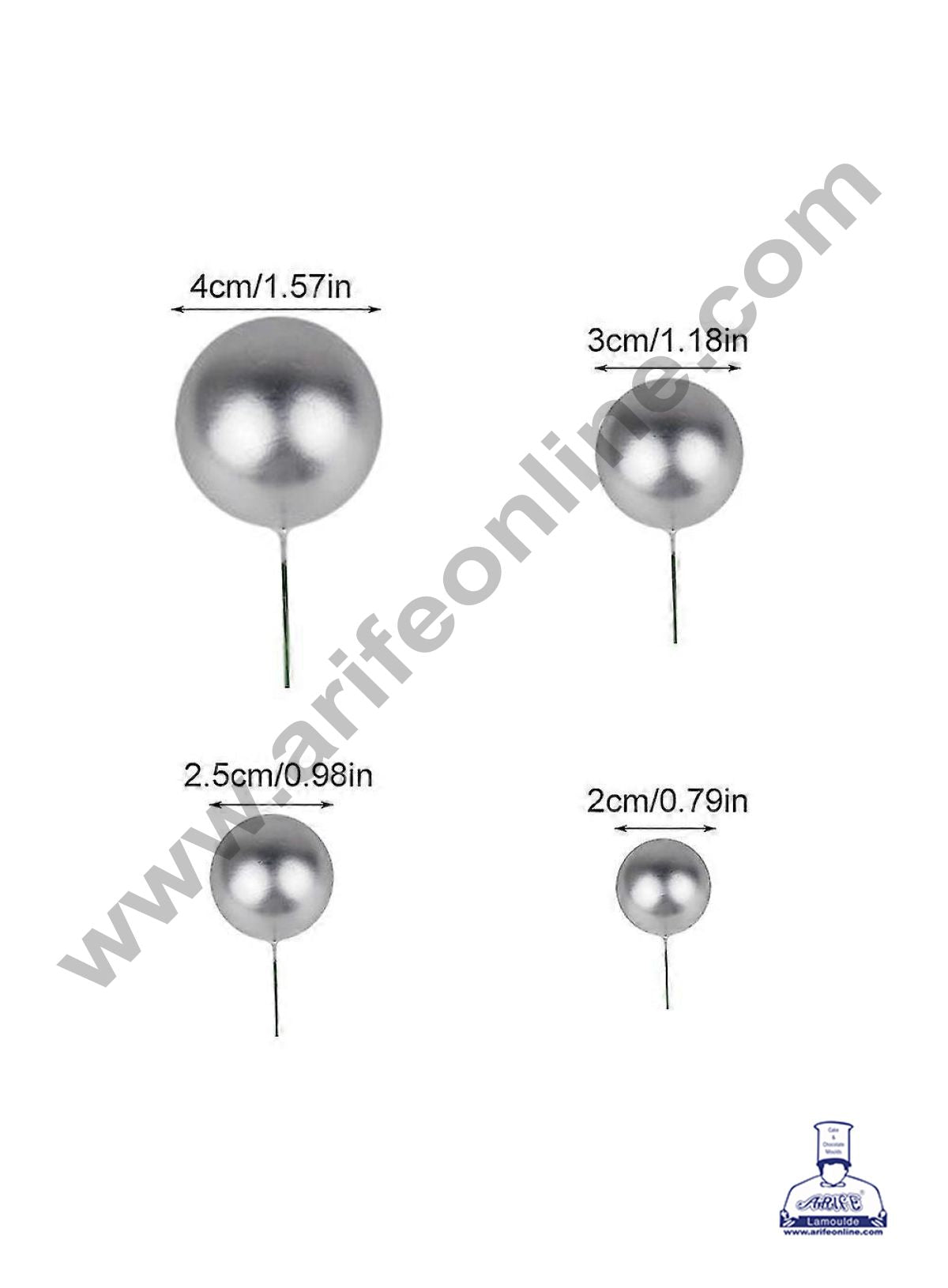 Silver Faux Balls Topper For Cake and Cupcake Decoration - 20 pcs Pack (SB-SilverBall-20)  (MOQ 300 PACKET 1 CRTN) (IM)