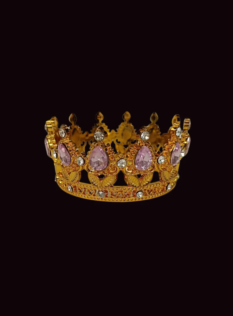 Golden Floral Crown -Pink Gem-Small Cake Topper (SBMT-CR-ND-54-5-Pink-S) (MOQ 12 PCS) (OE)