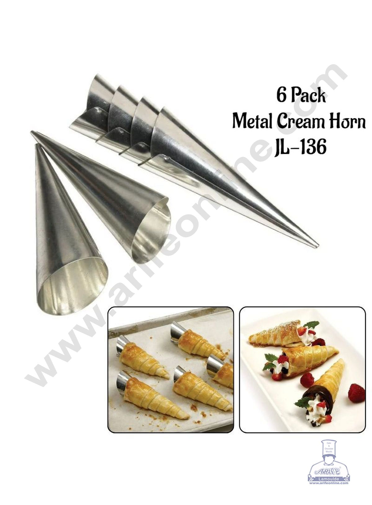 Cream Horn Molds Large Size Baking Cones Aluminium Conical Danish Pastry Croissant Cones Moulds (6 pcs)(SB-JL-136) (MOQ 12 PCS)  (IR)