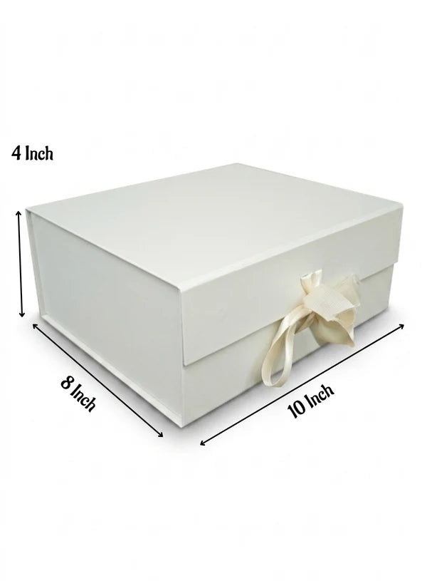 Small Collapsible Gift Hamper Box With Ribbon - Ivory (10x8x4 Inch) | 1 Pc | Foldable Reusable Magnetic Gift Packaging Box (SBBX-CHB-S-I) - (MOQ 50 PCS)