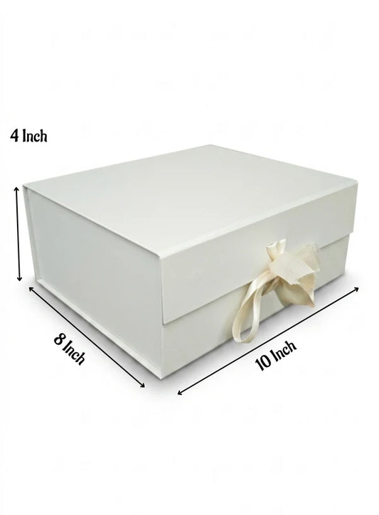 Small Collapsible Gift Hamper Box With Ribbon - Ivory (10x8x4 Inch) | 1 Pc | Foldable Reusable Magnetic Gift Packaging Box (SBBX-CHB-S-I) - (MOQ 50 PCS)