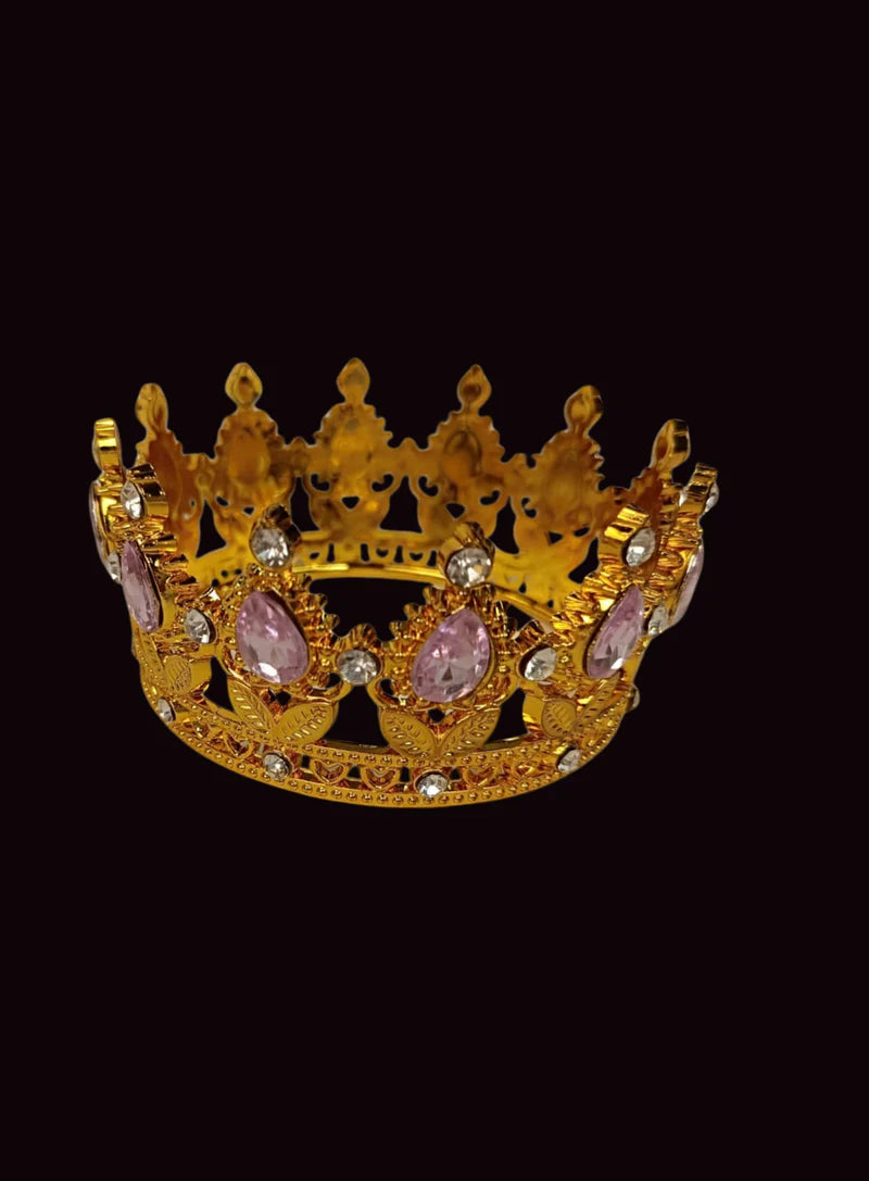 Golden Floral Crown -Pink Gem-Small Cake Topper (SBMT-CR-ND-54-5-Pink-S) (MOQ 12 PCS) (OE)