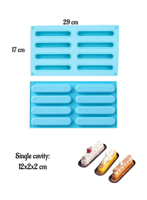 8 Cavity Finger Shaped Silicone Mold | Long Finger Mousse, Eclair, Truffle, Cake & Dessert Baking Tray (SBSM-LBM059) - (MOQ 12 PCS) (AIE)