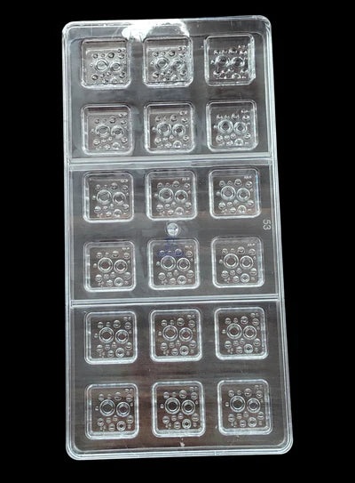 18 Cavity Square Bubble Shape Polycarbonate Chocolate Mould |SBPS-005(PS-53)| (MOQ 12 PCS) (ADD)