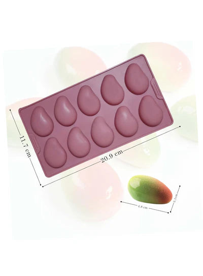 10-Cavity Mango Shaped Silicone Dessert Mould | Multi-Slot Non-Stick Flexible Mousse & Cake Mold for Entremet, Chocolate, Ice Cream & Frozen Desserts (SBSM-MB-5015)  (ARD)