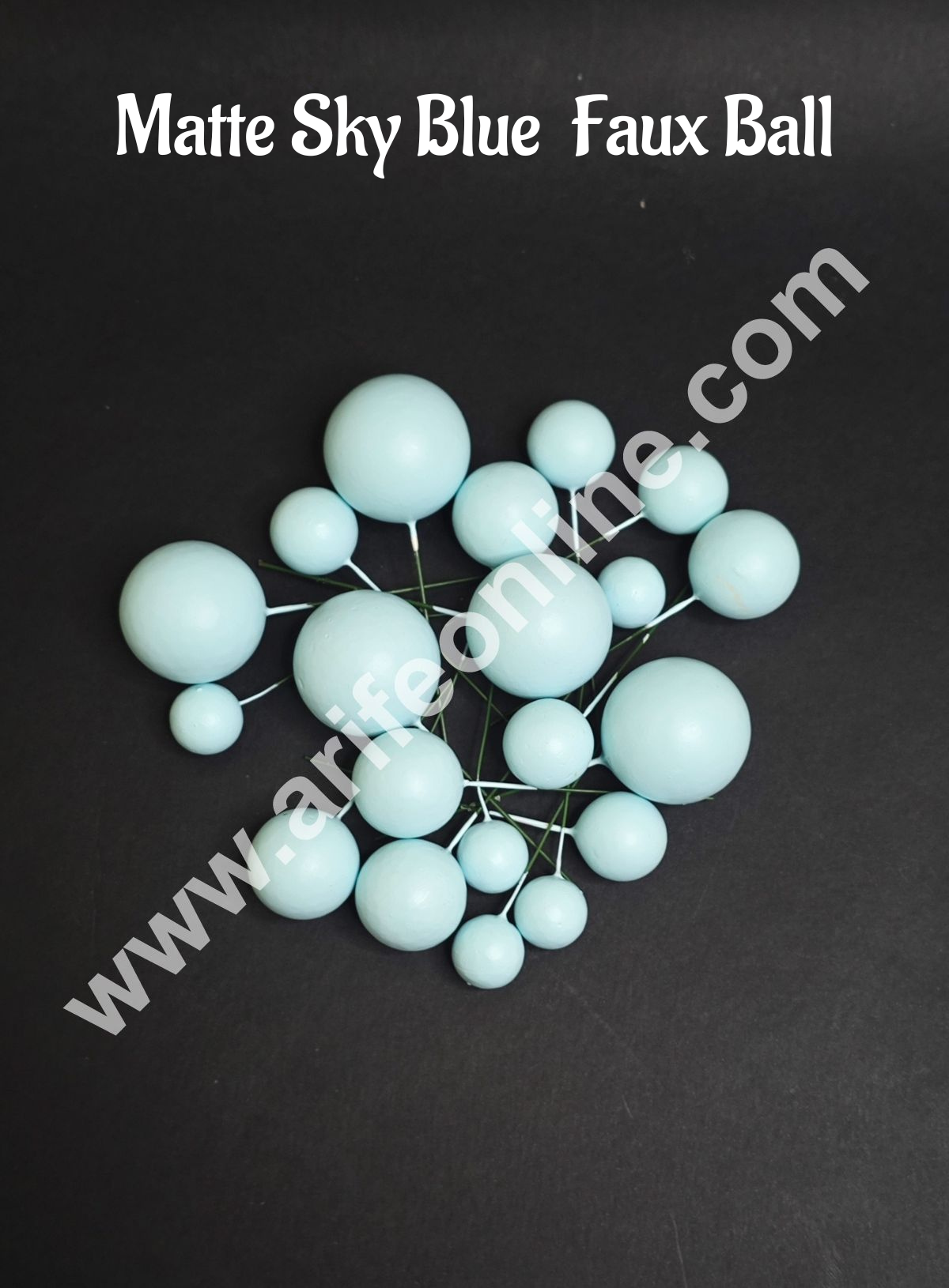 Matte Pastel Sky Blue Faux Ball Topper For Cake and Cupcake Decoration - 20 pcs Pack (MOQ 300 PACKET 1 CRTN) (IM)
