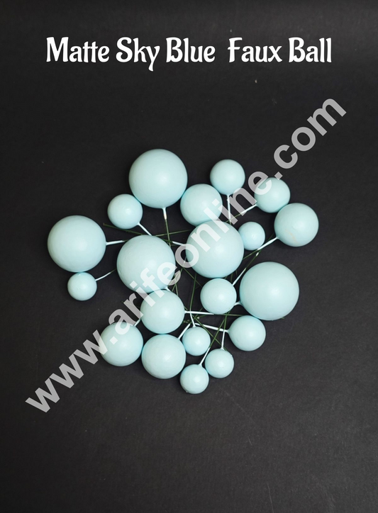 Matte Pastel Sky Blue Faux Ball Topper For Cake and Cupcake Decoration - 20 pcs Pack (MOQ 300 PACKET 1 CRTN) (IM)
