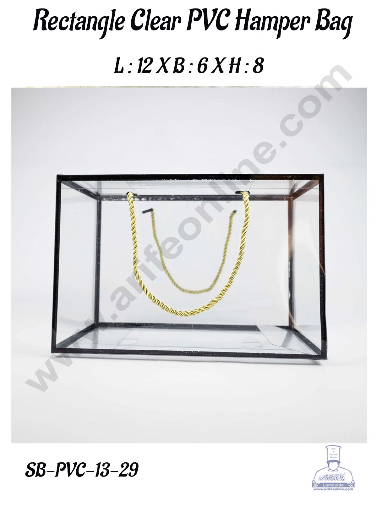 Rectangle Clear PVC Hamper Bag with Black Border - 12 X 6 X 8 Inch | Gift Box | Gift Bag with Handle (MOQ 100 PCS)  (OR)