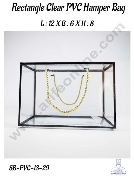 Rectangle Clear PVC Hamper Bag with Black Border - 12 X 6 X 8 Inch | Gift Box | Gift Bag with Handle (MOQ 100 PCS)  (OR)