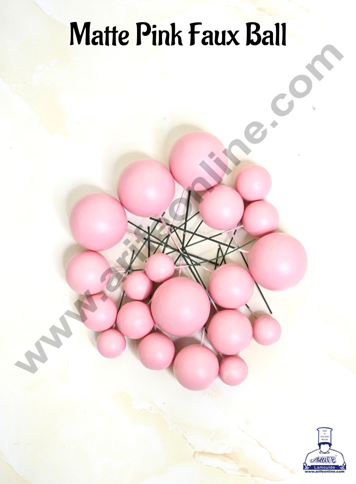 Matte Pink Faux Ball Topper For Cake and Cupcake Decoration - 20 pcs Pack (MOQ 300 PACKET 1 CRTN) (IM)