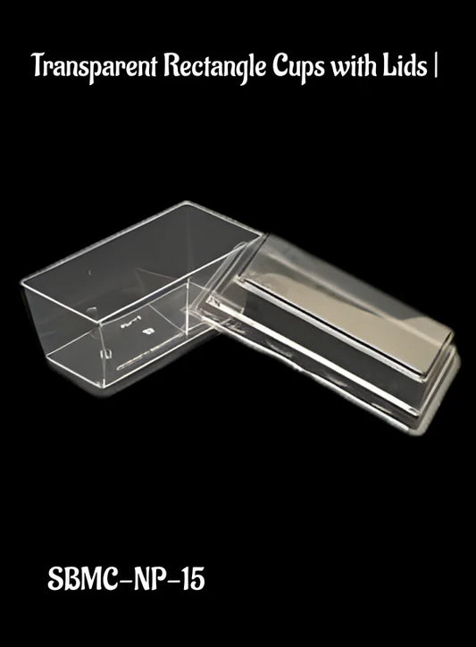 Transparent Rectangle Mousse & Tiramisu Cups with Dome Lids  | Clear Dessert & Pudding Cups  (SBMC-NP-15) (MOQ 500 PCS)  (M.1)