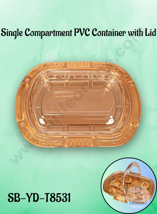 Single Compartment PVC Container with Lid - 1 Piece Premium Leak-proof takeaway PET Food Packaging Golden Plastic Container with Transparent Lid - (27X26X4cm) (MOQ 100 PCS) (IE)
