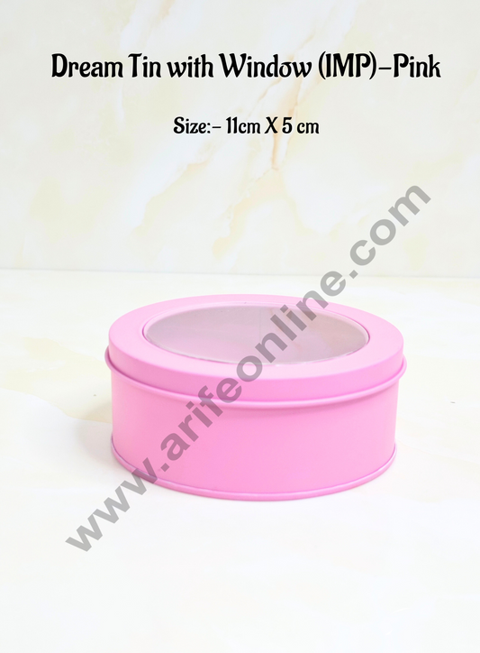 Dream Tin with Window (IMP) | Dream Cake Tin Torte cake Cookie Cake Tin - Pink Color - 11 cm X 5cm (MOQ 1 BOX)  (FE)