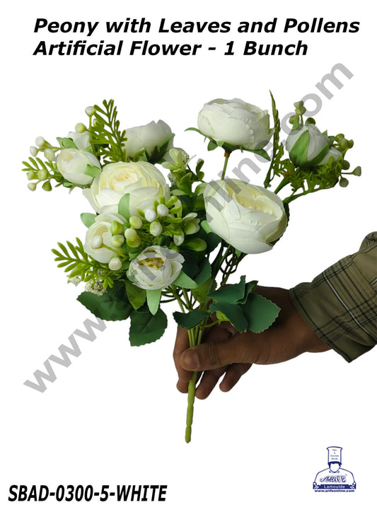 Peony with Leaves and Pollens Artificial Flower For Cake Decoration – (1 Bunch)